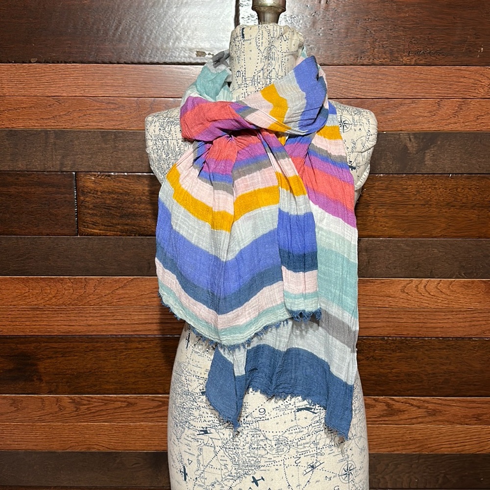 No Brand Tag Large Multi Colored Striped Blanket Scarf/Wrap
